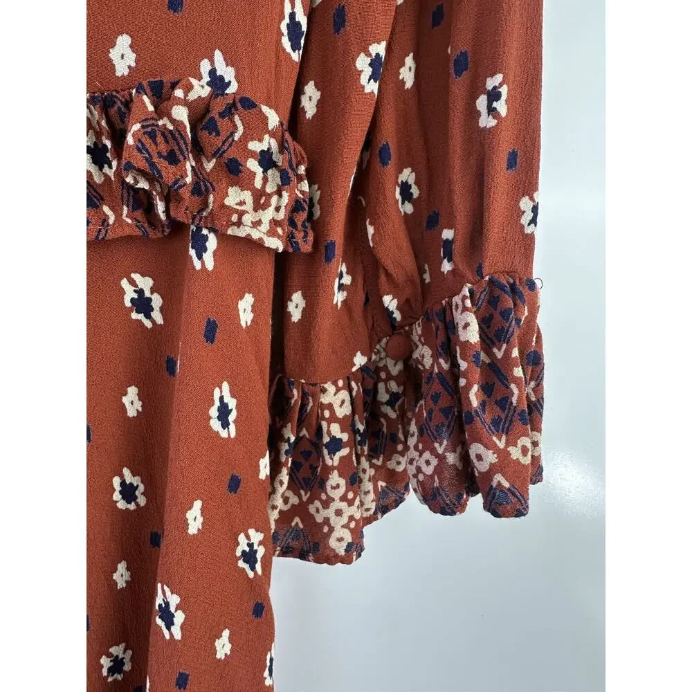 Free People Calico Skies Midi Dress Ruffle Button Boho Cottagecore Western Large - Picture 9 of 16